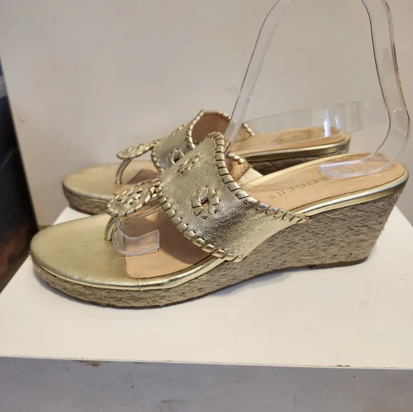 Jack Rogers “Jacks” Navajo Gold Leather Raffia Wedge Sandals Sz.8.5  Ret.$148 - Picture 3 of 9